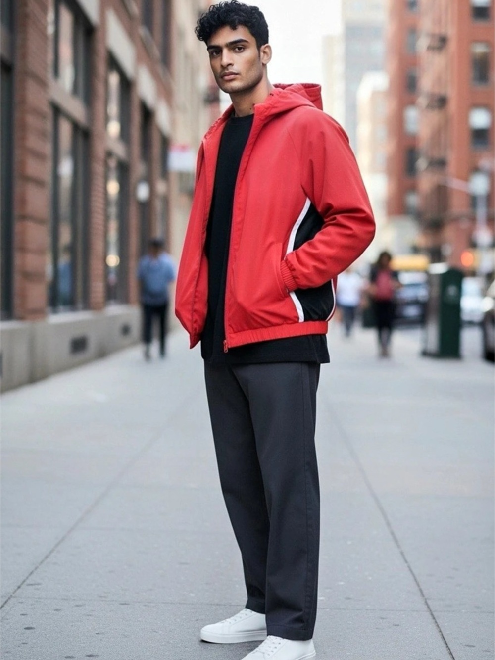LCKR Color Block Windbreaker in Red & Black Size Medium